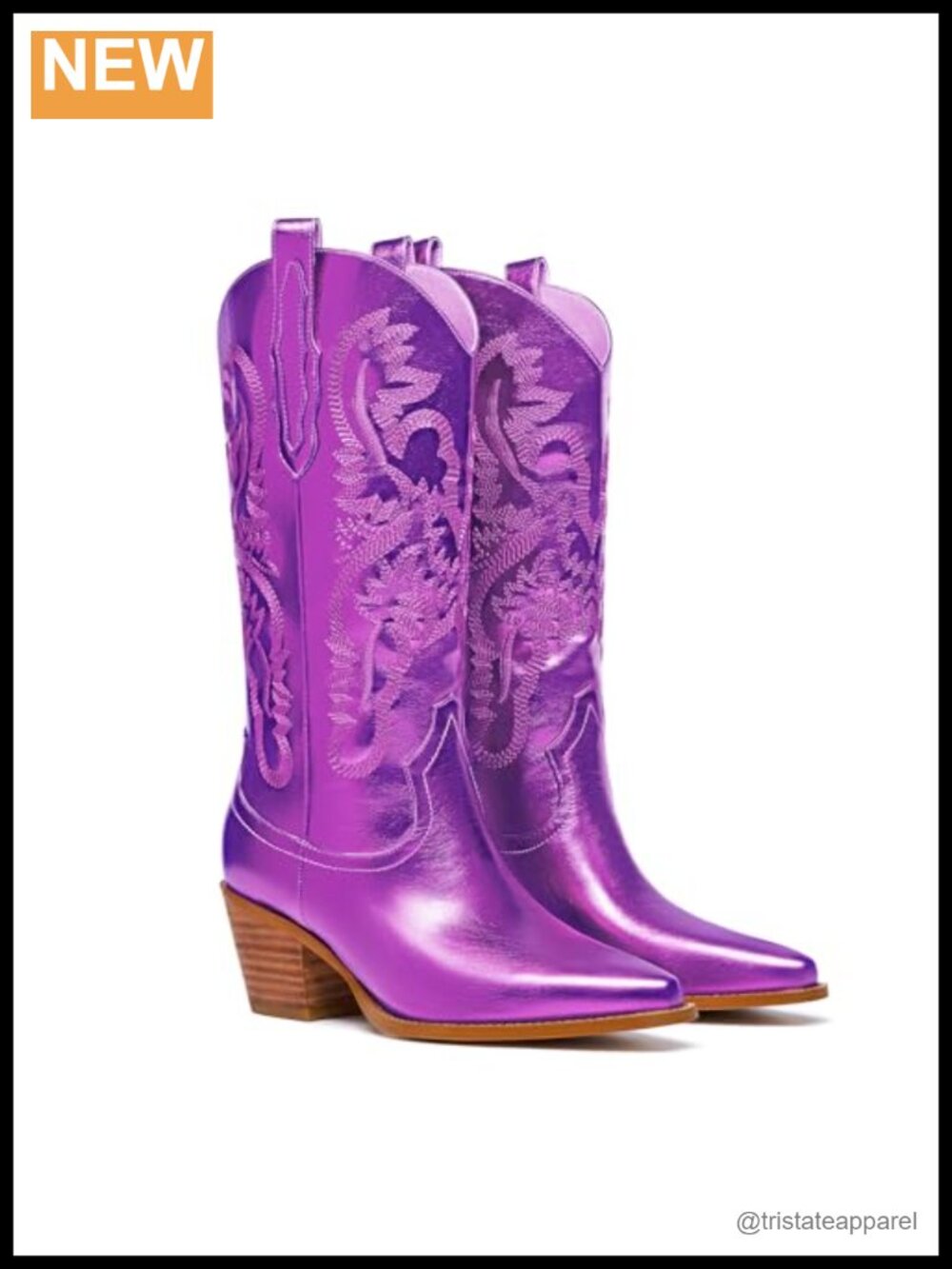 Metallic Cowgirl Boots Sparkly Embroidery Wide Calf Mid Calf Western Chunky